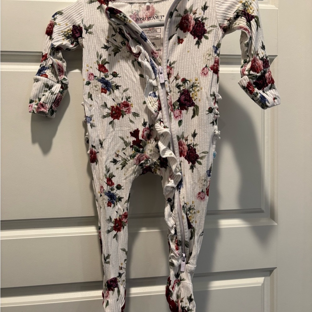 Posh Peanut Floral Ribbed Footie - Red, Pink, Blue
